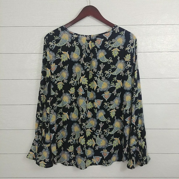 SALE❗Loft Floral Paisley Bell Cuff Blouse Large - Picture 3 of 5